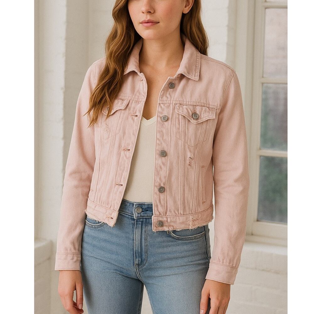Abercrombie & Fitch Blush Pink Distressed Jean Jacket